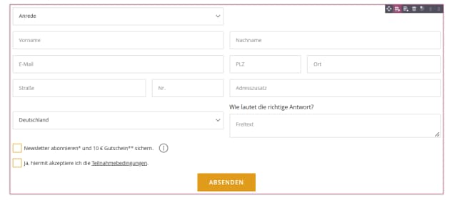 Gewinnspielformular