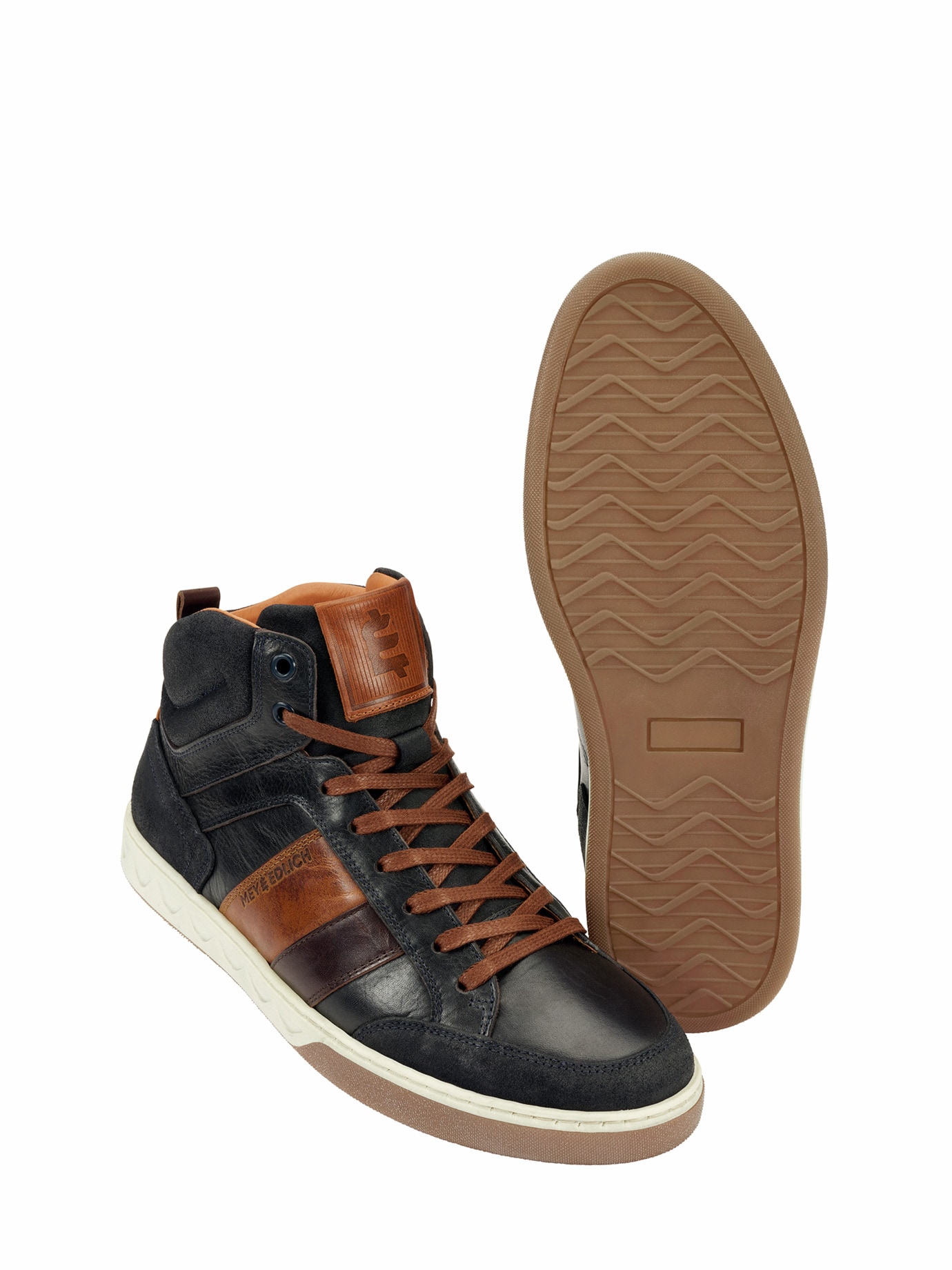 High-Top-Sneaker stahlblau/cognac