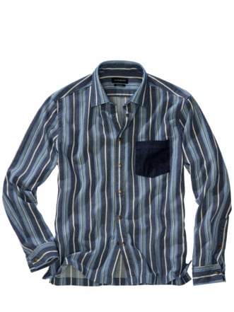Jeansleben-Hemd Streifen indigoblau Detail 1