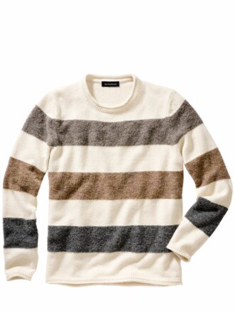 Blocksatz-Pullover Streifen offwhite/grau Detail 1