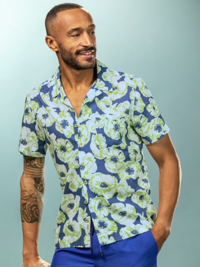 Flowerpower-Hemd strahlend-blau