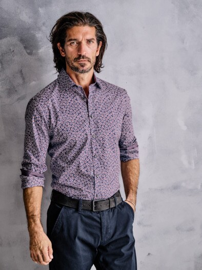 Blickpunkt-Hemd Slim Fit Blume flieder
