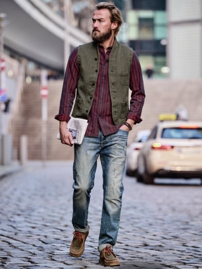 Streiftour-Hemd bordeaux-denim