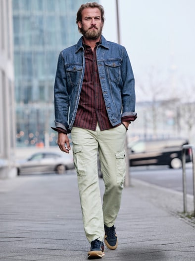 Streiftour-Hemd bordeaux-denim