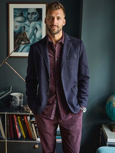 Samtrippen-Cordhemd amaranth