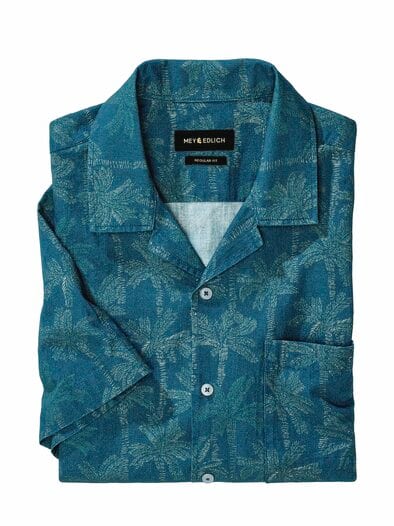 Palmen-Resorthemd tropenblau