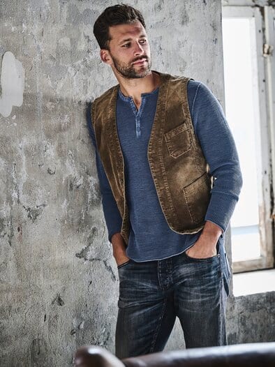 Waffle-Knit-Henley indigo