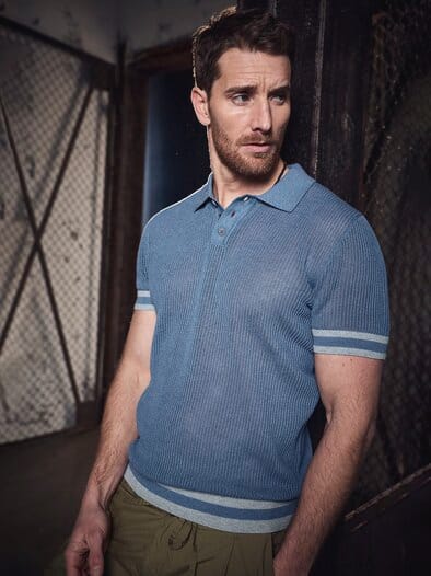 Marmor-Strickpolo ozeanblau