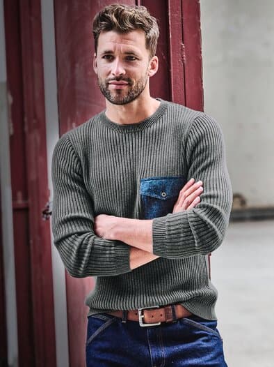 Mit-Jeans-Pullover granit