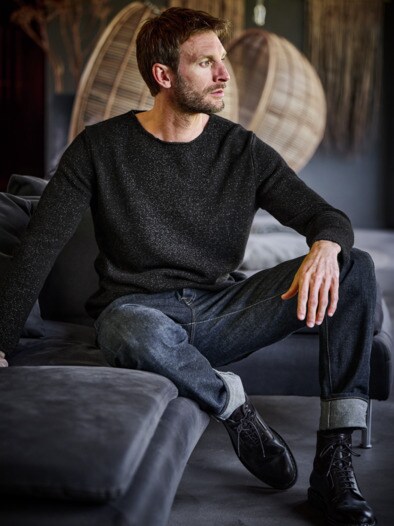 Bilateraler Kaschmirpullover tiefschwarz