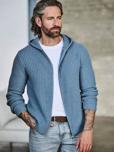 Waffel-Cardigan jeansblau
