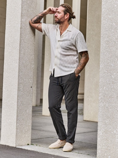 Blackbeard-Chino navy-braun-gestreift