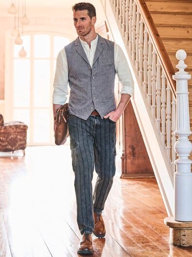 Herringbone-Denim-Cargo blauquarz