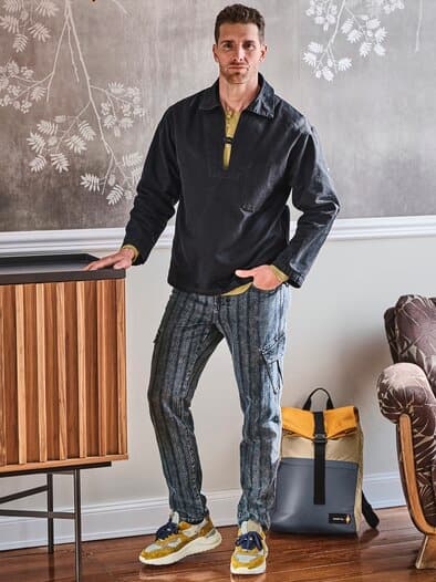Herringbone-Denim-Cargo blauquarz