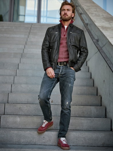 Rub-off-Lederjacke lakritz