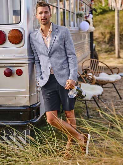 Lebendiges Leinen-Sakko mittelmeerblau