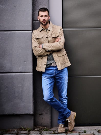 Bohemes Leder-Fieldjacket champagner