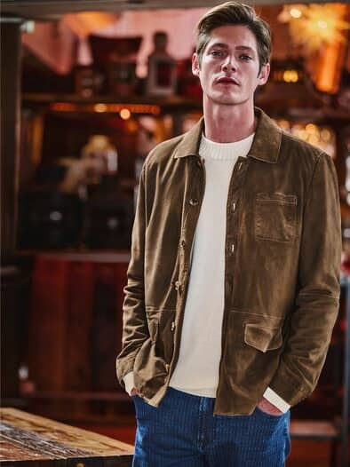 Chore-Lederjacke nougat