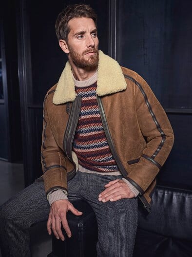 Lammfelljacke Aviator tabakblatt