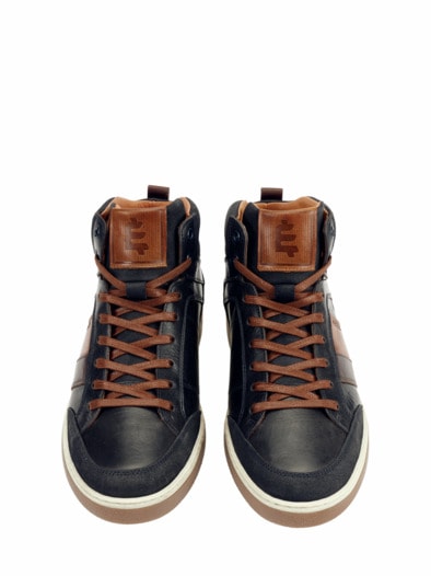 High-Top-Sneaker stahlblau/cognac