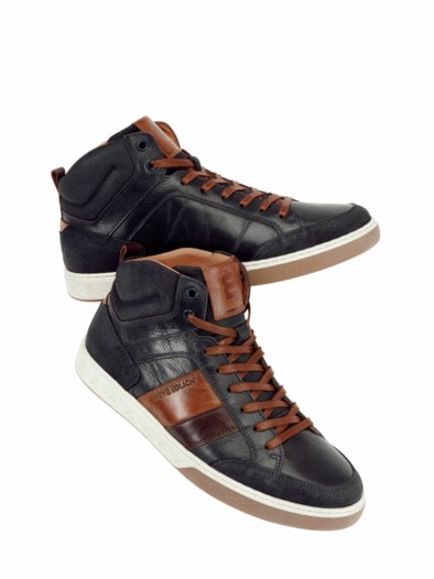 High-Top-Sneaker stahlblau/cognac