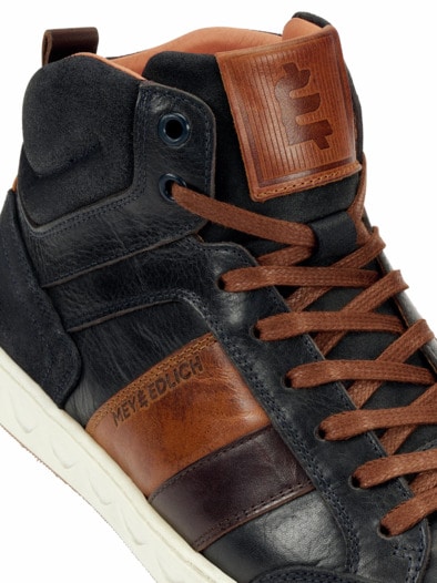 High-Top-Sneaker stahlblau/cognac