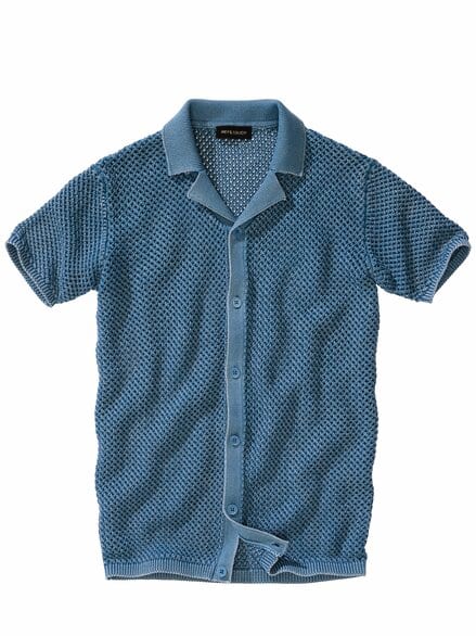 Waben-Strickpolo eisblau Waben-Strickpolo eisblau