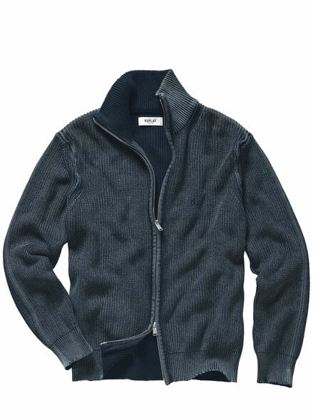 Used-Look-Cardigan jeansblau