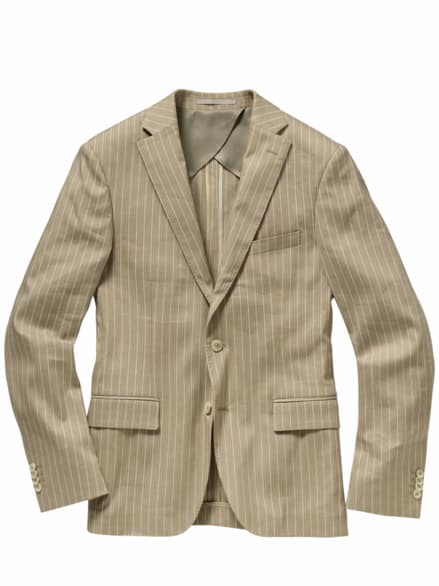 Kristallklares Leinenanzugsakko Streifen sandstein-beige