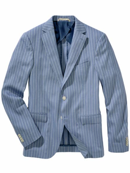 Kristallklares Leinenanzugsakko Streifen bachblau