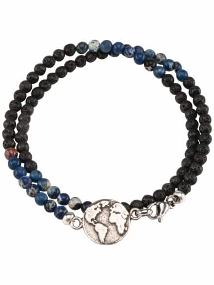 Naturgewaltiges Wickelarmband mattschwarz/meerblau