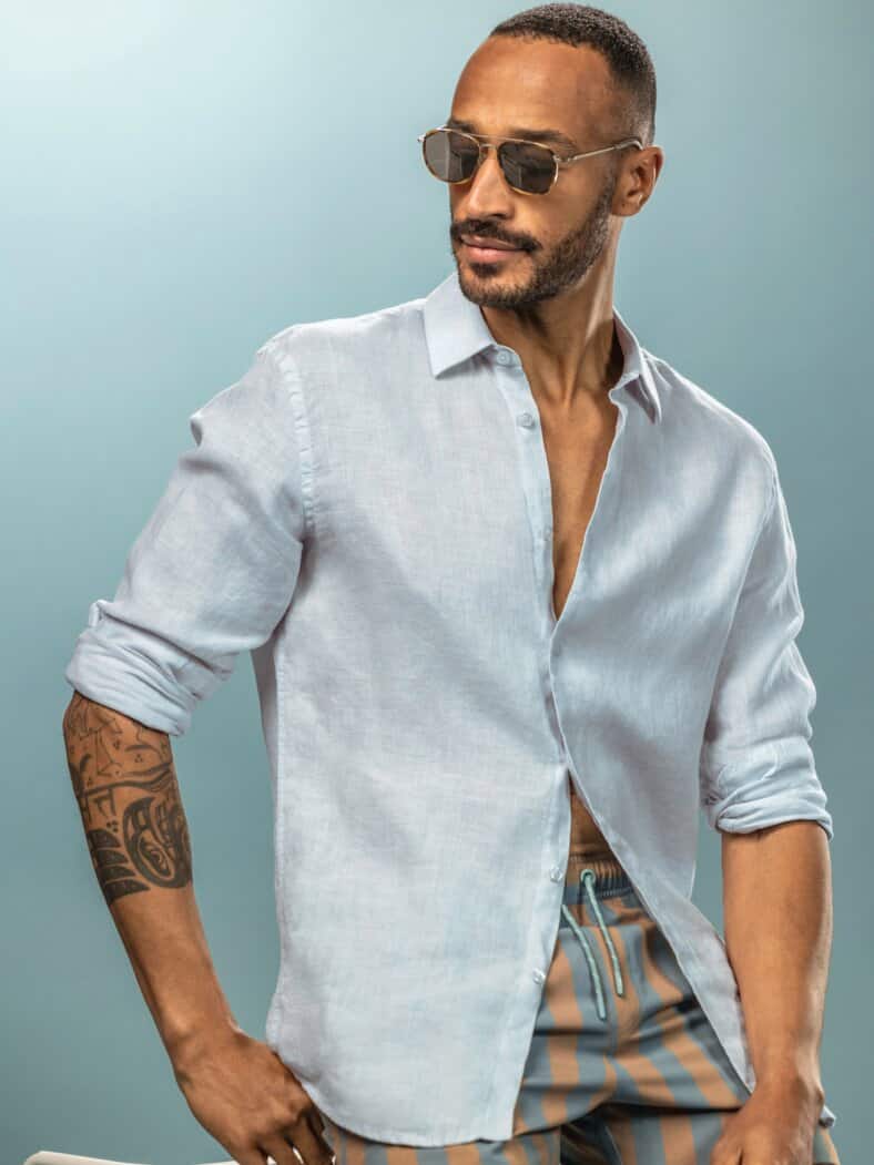 Prestige-Leinenhemd beständig-hellblau