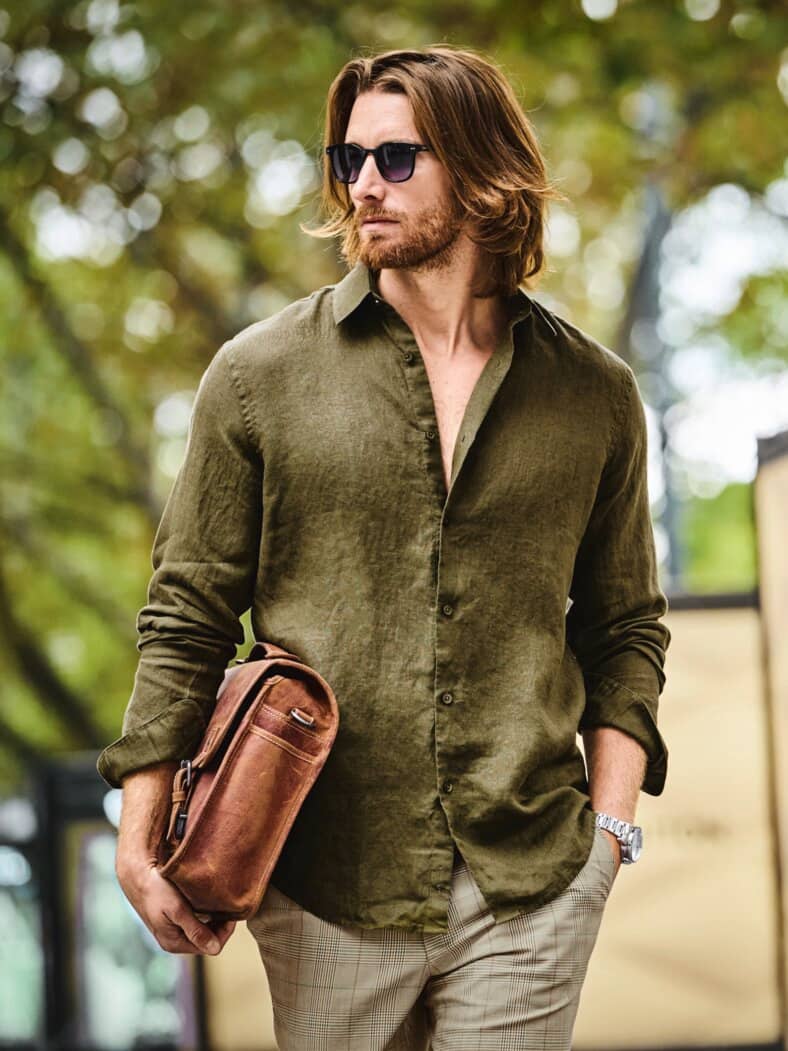 Prestige-Leinenhemd geerdet-khaki