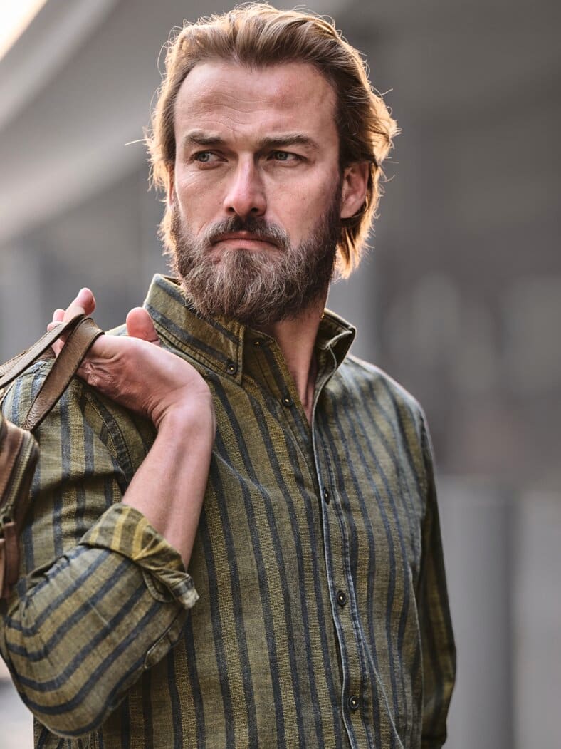 Streiftour-Hemd messing-denim