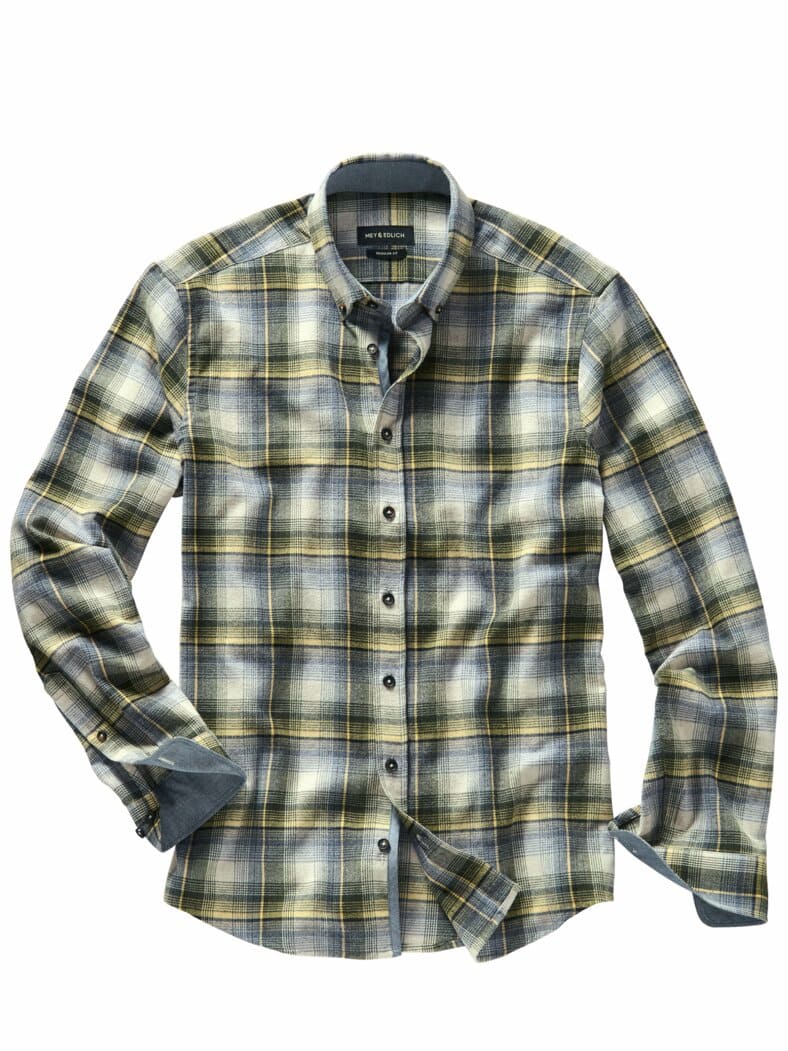 Großkariertes Flanellhemd oliv/denim