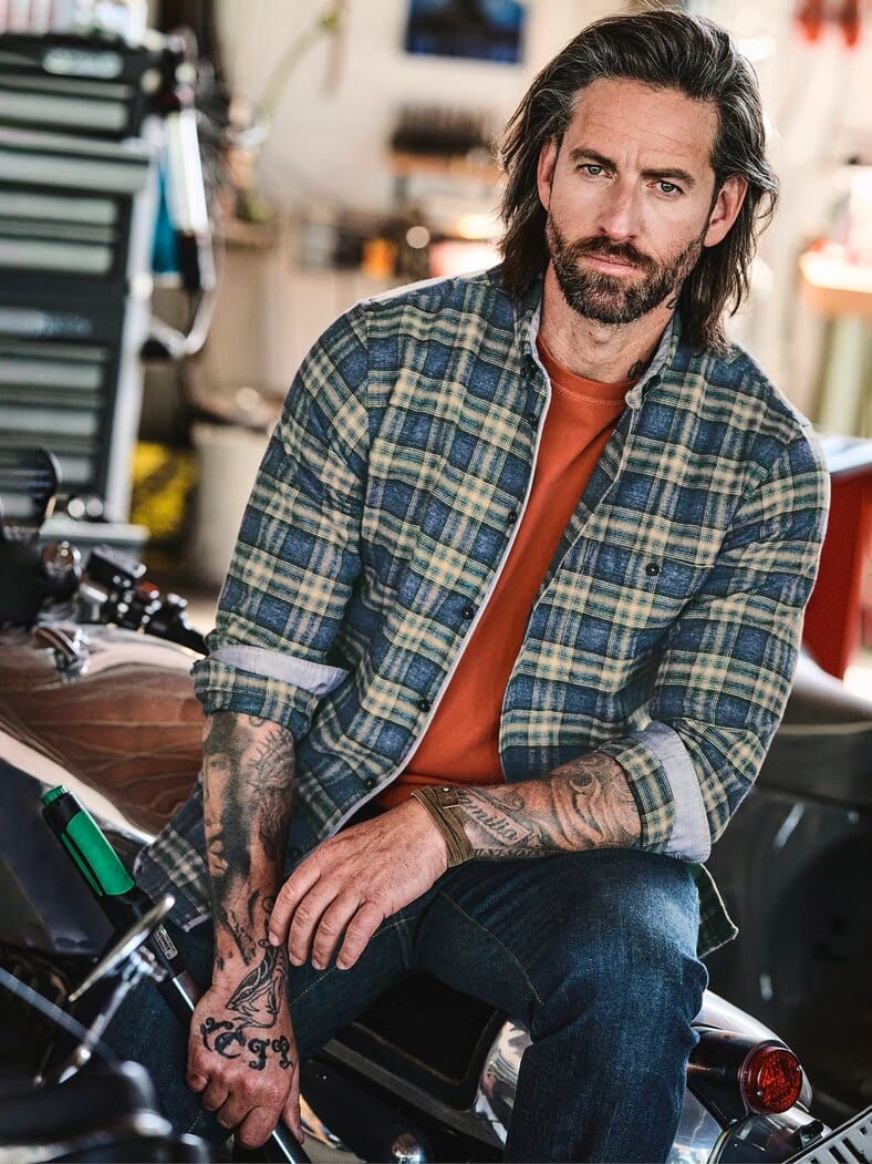 Geradliniges Flanellhemd denim-karo