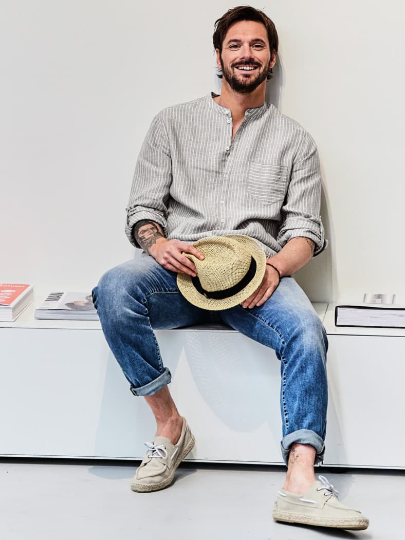 Fischerhemd Streifen grau/weiß