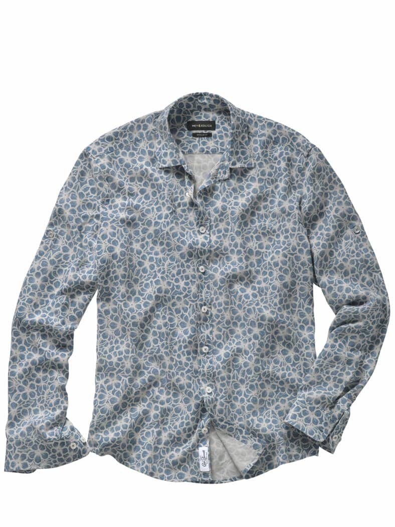 Blumenmosaik-Hemd basaltblau
