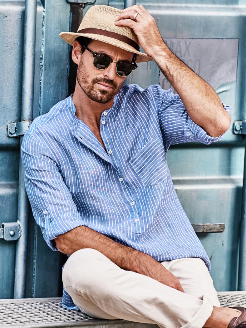 Fischerhemd Streifen blau/weiß