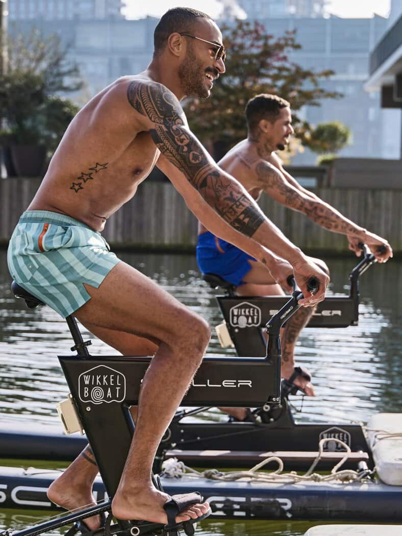 Resort-Badeshorts Streifen aquamarin