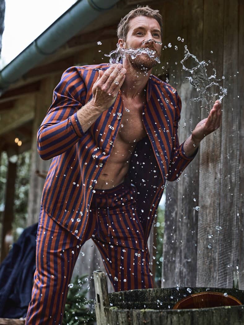 Streifen-Pyjama azur/ziegel