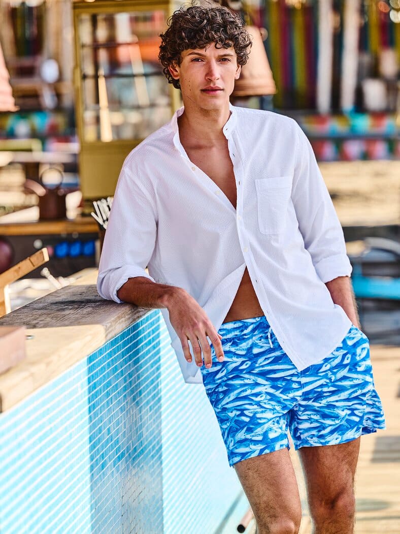 Resort-Badeshorts Fisch schwarmblau
