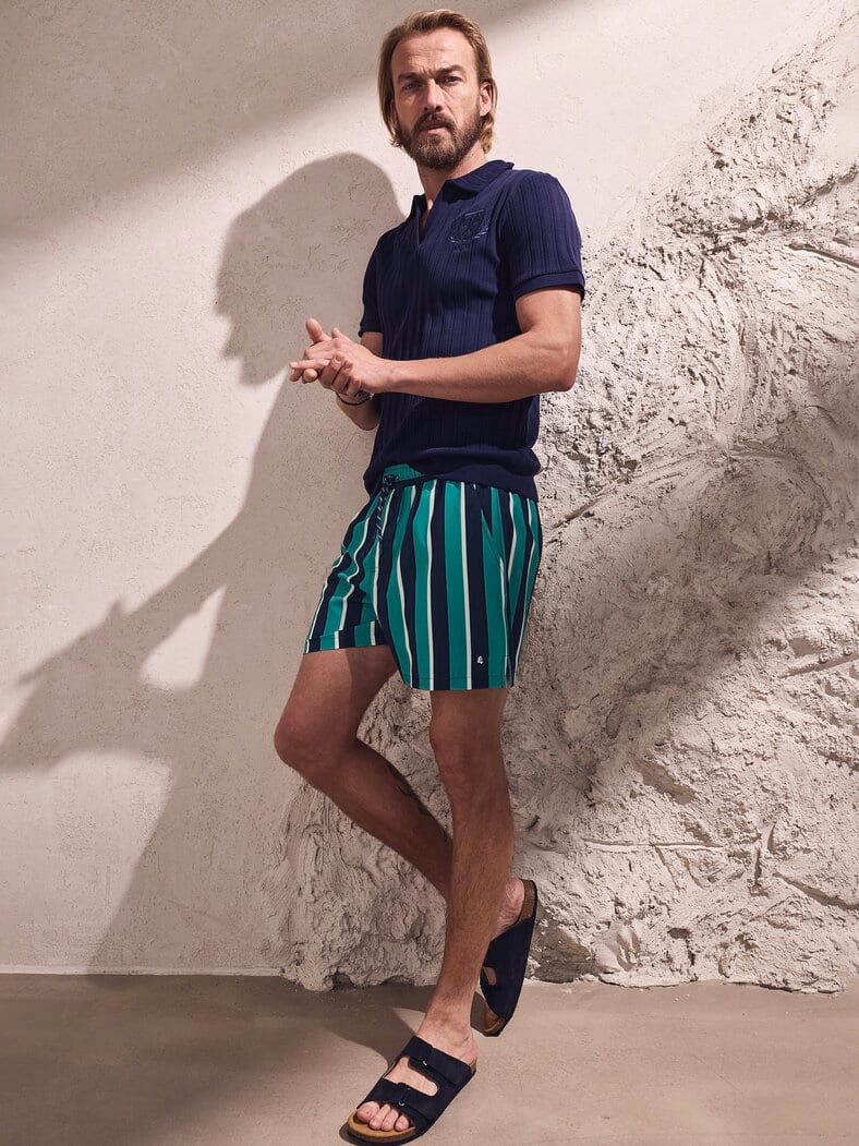 Resort-Badeshorts Streifen navy/mint