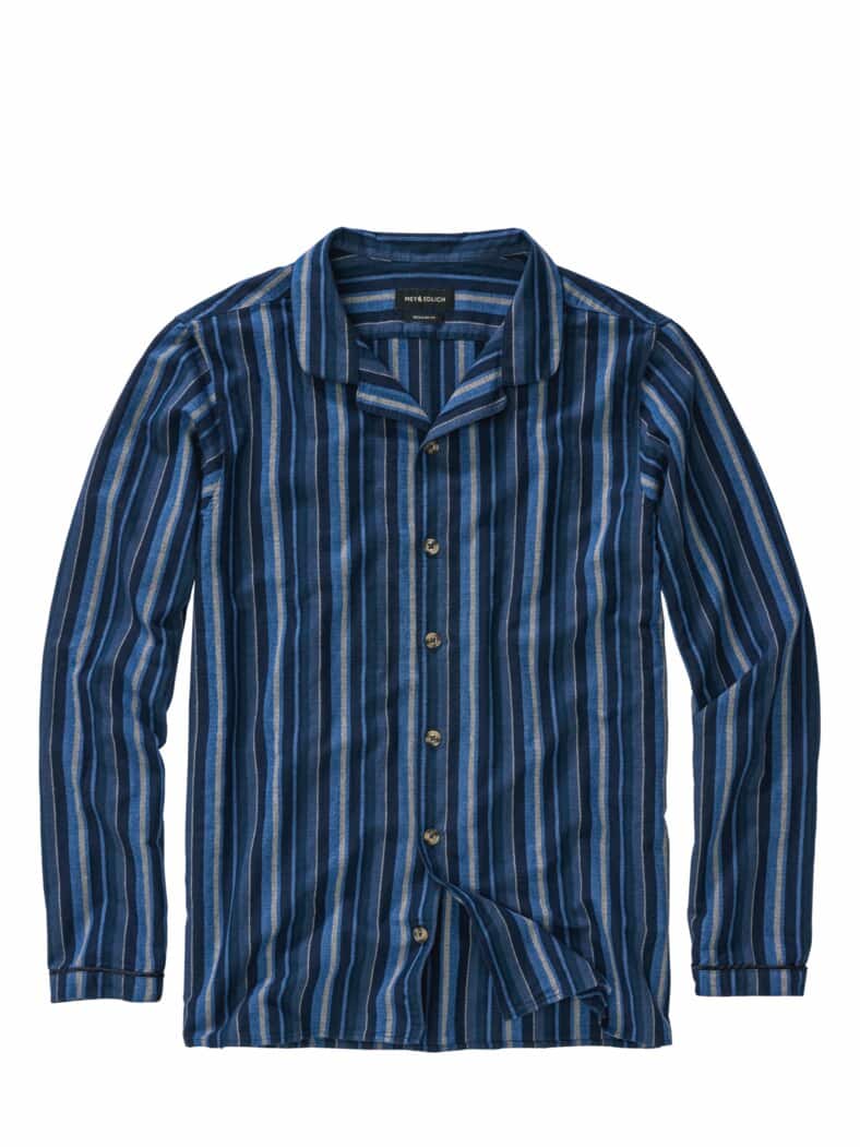 Geruhsame-Nächte-Pyjamashirt Streifen nachtblau