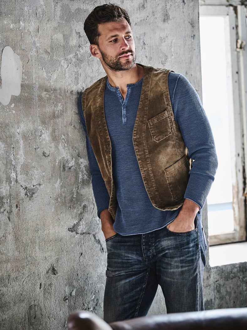 Waffle-Knit-Henley indigo
