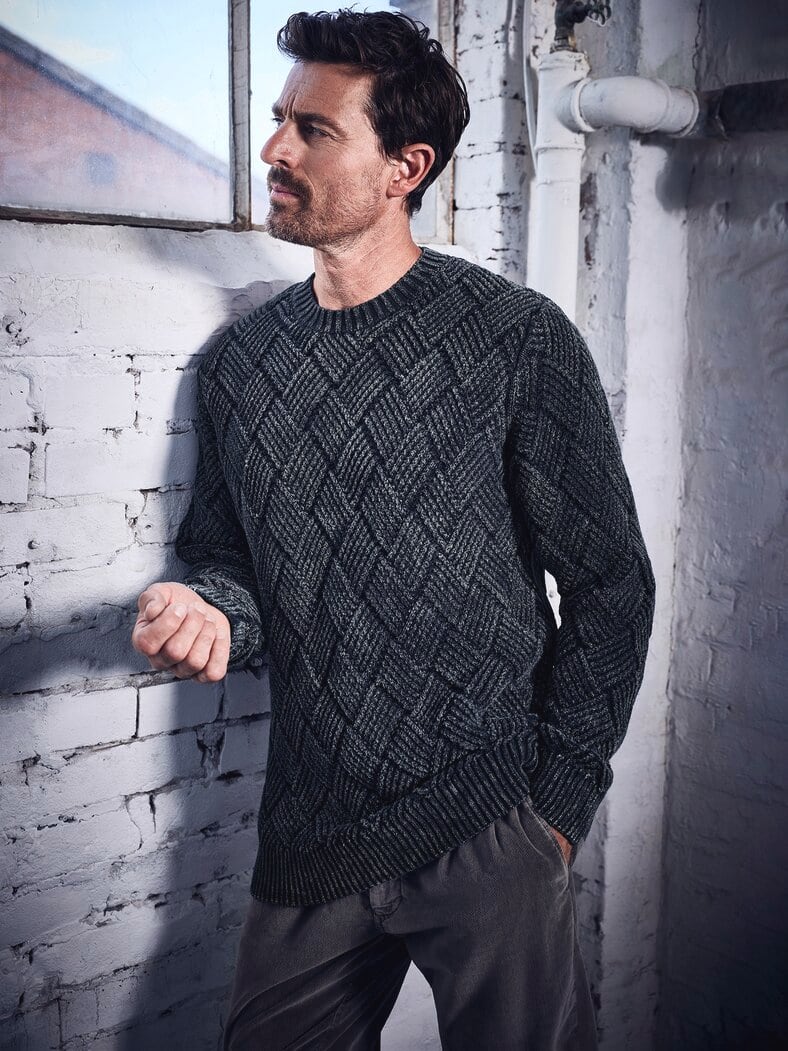 Flechtwerk-Pullover ozeanblau/gischt