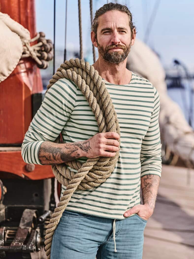 Bretagne-Shirt Streifen ecru/salbei