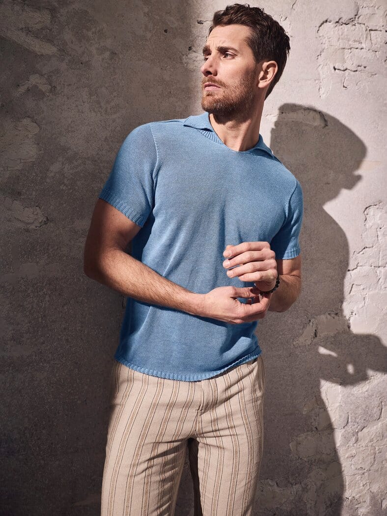 Strickpolo ban15ks sommerblau