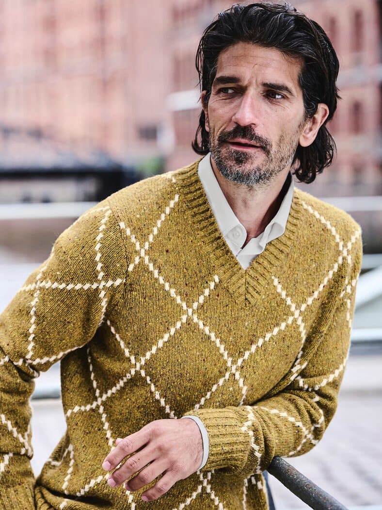 Intarsia-Pullover dijonsenf