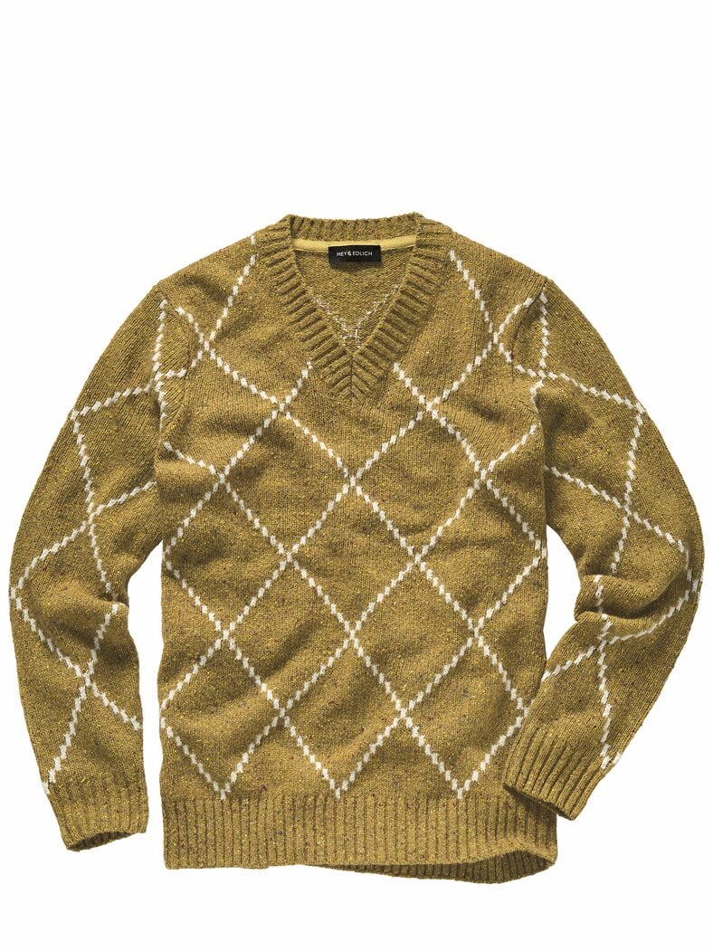 Intarsia-Pullover dijonsenf